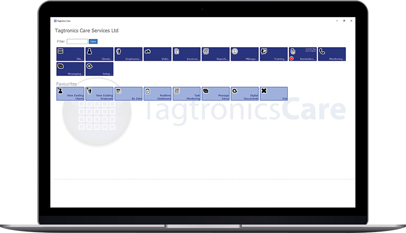 Tagtronics’ Homecare software displayed on a Laptop