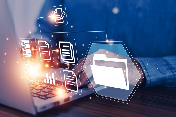 Icons representing the dedicated security, removal of paper-based systems and ease of access to up-to-date client records that comes with a home care digital solution.