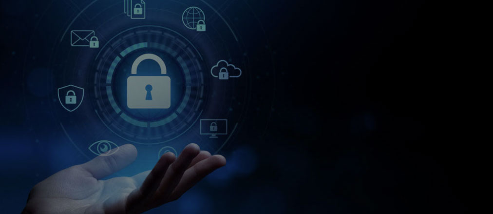 Best practices for data privacy shown in various icons with padlocks attached.