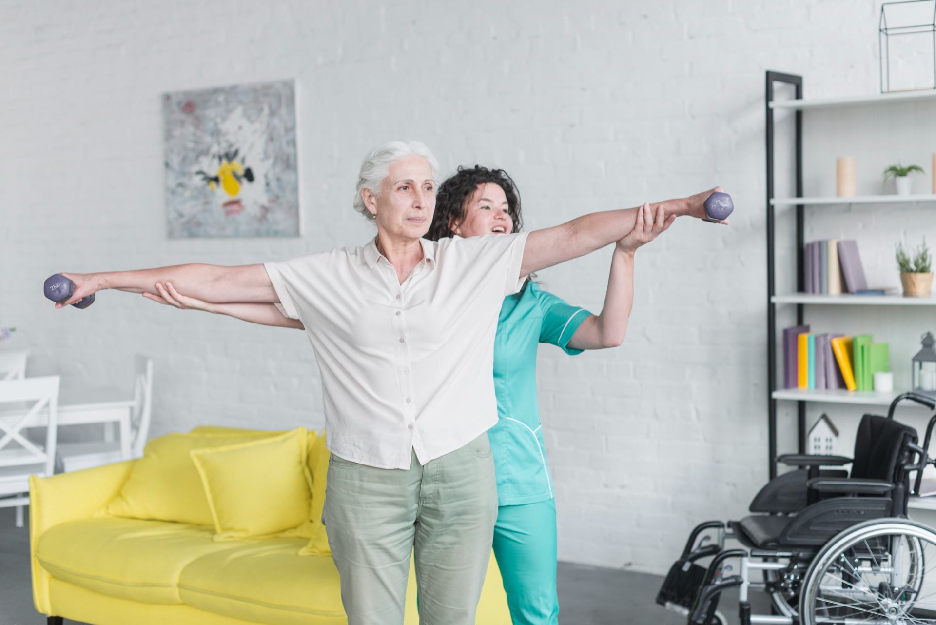 A home carer able to help her client in building independence by doing exercises with her in her home thanks to less admin tasks getting in the way. 